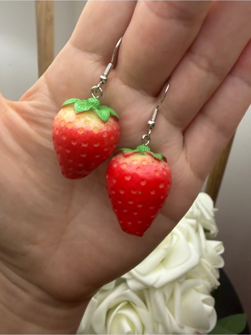 Strawberry Drop Earrings - Red/Green Fruit Charm
